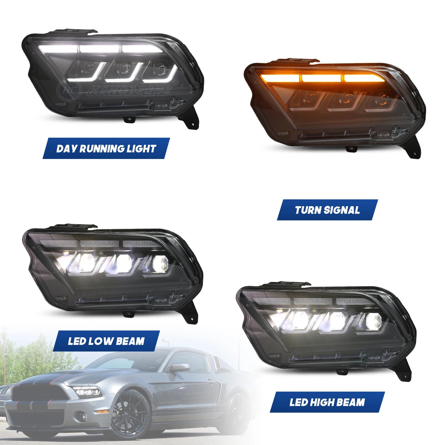Ford Mustang 2010-2014 LED Headlight Upgrade Diagram