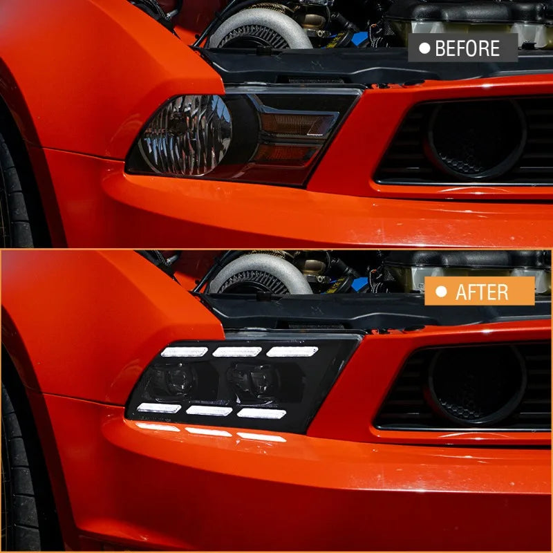 Ford Mustang 2013-2014 LED Headlight Upgrade Before and After