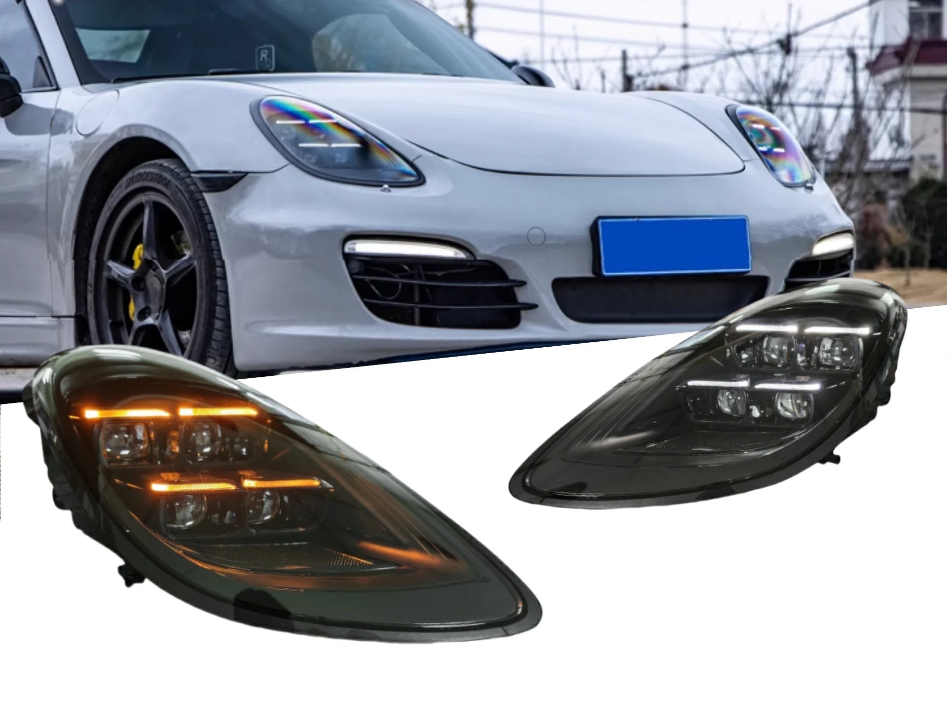 Car headlights for Porsche 981 Cayman 2013-2015.
