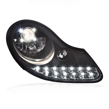 Porsche Boxster 986 LED Headlight Upgrade on white background with DRL