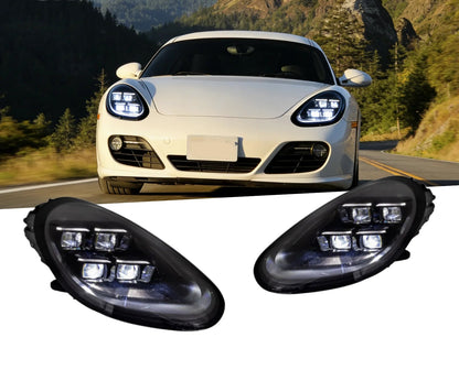 Car headlights for Porsche Cayman Boxster 2009-2012 with a scenic background