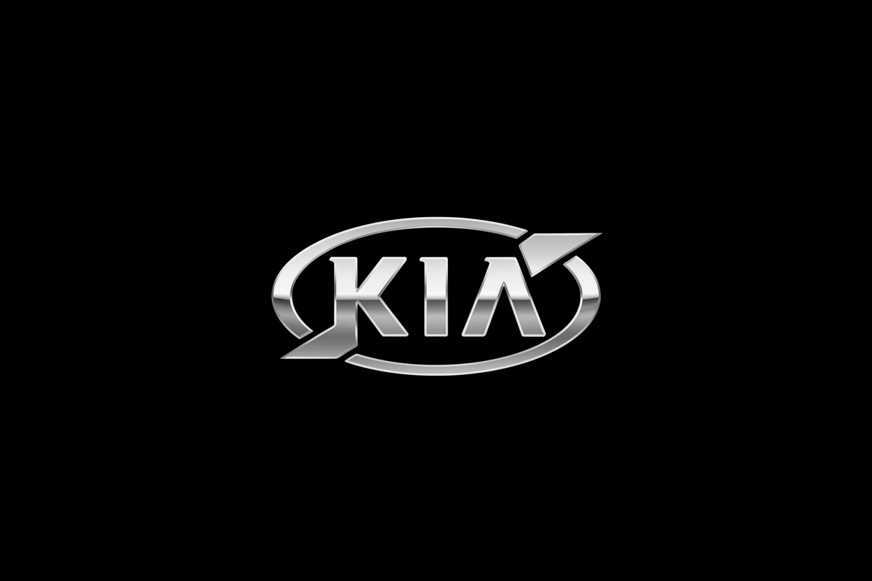 black and white kia logo with black background